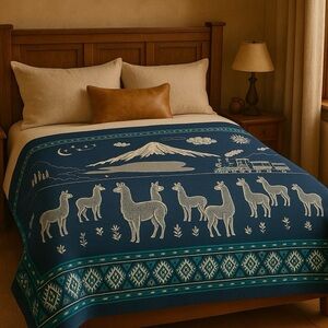 Casa De Alpaca Wool HandmadeReversible Ecuadorean Blanket NativePatterns#1201258